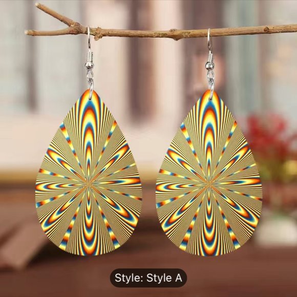 Optical Illusion Appears to Move,Yellow  Brown Orange Blue Earrings - Picture 1 of 2